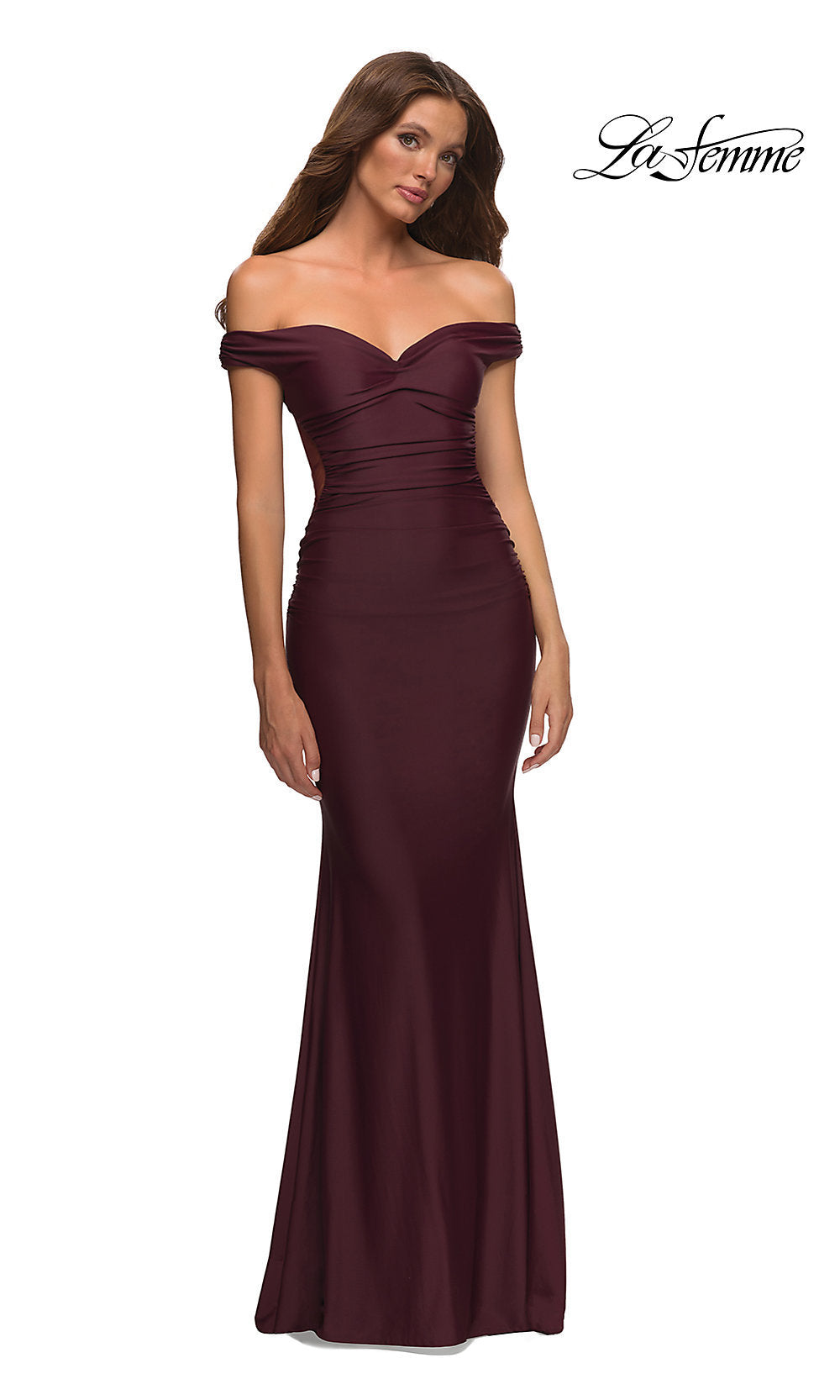 Sheer Corset-Back La Femme Long Prom Dress - PromGirl Dark Wine / 10 Sheer Corset-Back La Femme Long Prom Dress - PromGirl Dark Wine / 10