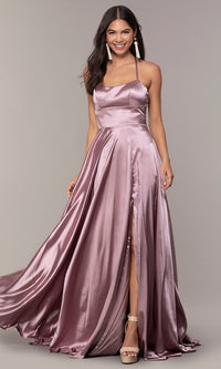 Deep Mauve Faviana Long Open-Back Satin Formal Dress with Pockets