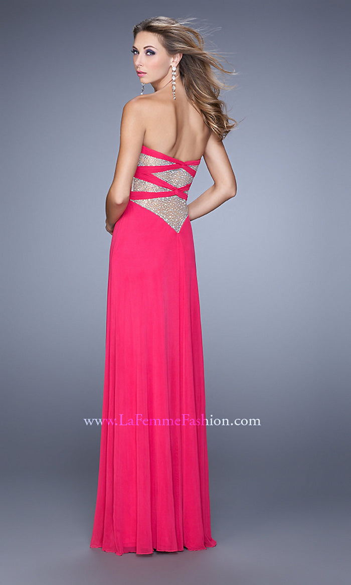 Deep Pink Strapless Long La Femme Prom Dress with Front Knot