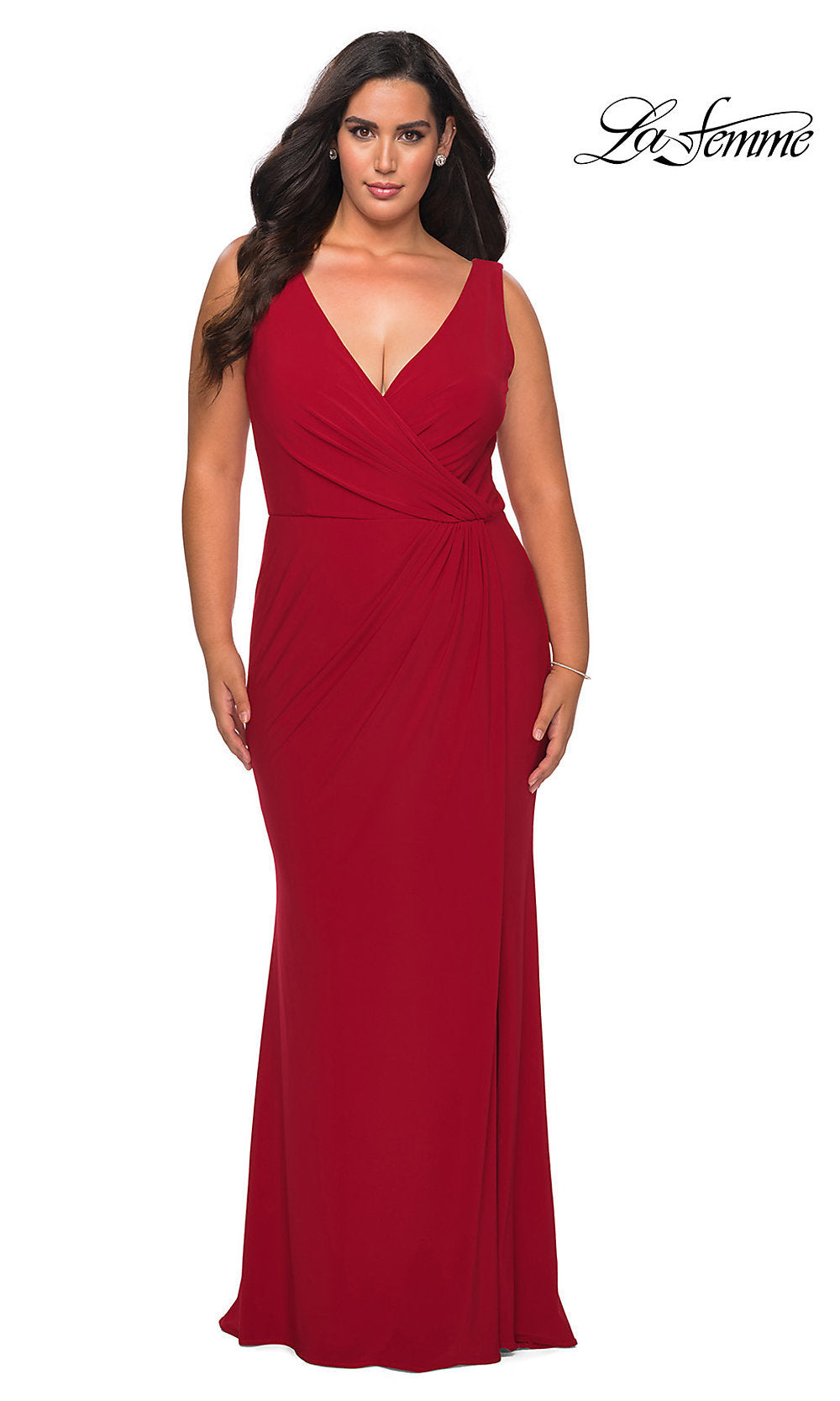 La Femme Plus-Size Long Prom Dress with Slit Black / 12W La Femme Plus-Size Long Prom Dress with Slit Black / 12W