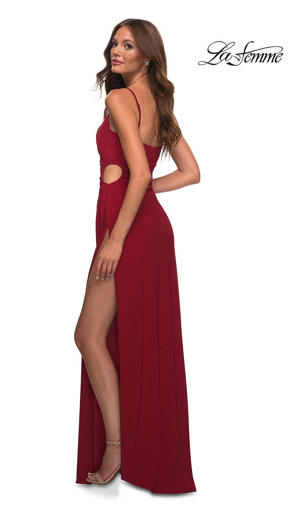  Side Cut-Out La Femme Long Jersey Prom Dress