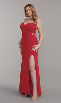 Long Formal Dress with Embroidered Sheer Sides