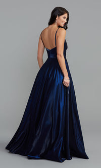 V-Neck Long Prom Ball Gown with Pockets