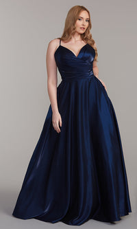  V-Neck Long Prom Ball Gown with Pockets