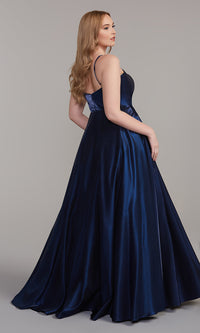  V-Neck Long Prom Ball Gown with Pockets