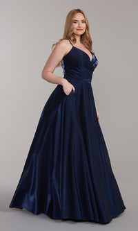  V-Neck Long Prom Ball Gown with Pockets