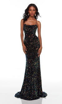 Dragonscale Strappy-Back Multicolor-Sequin Long Prom Dress