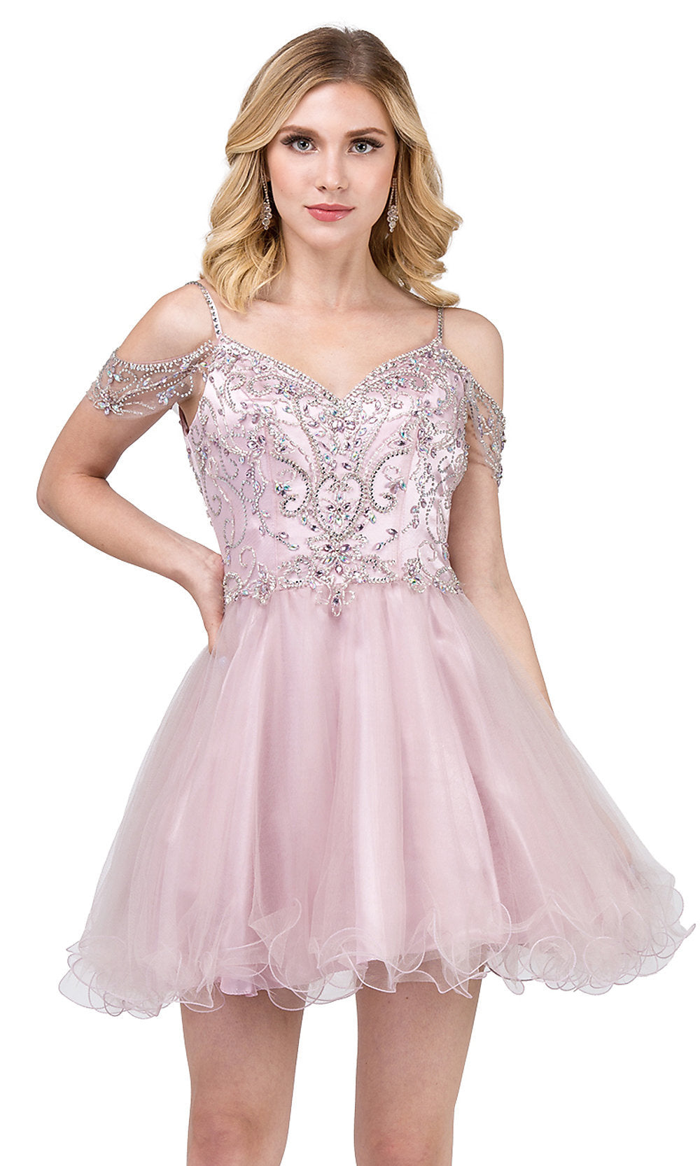 Dusty Pink Cold-Shoulder Short Baby Doll Homecoming Dress