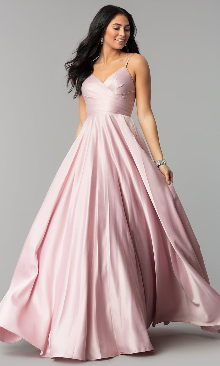 Dusty Pink Pleated-Bodice Long Classic Formal Ball Gown