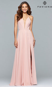 Dusty Pink Faviana Plunging Neckline Corset Back Formal Gown