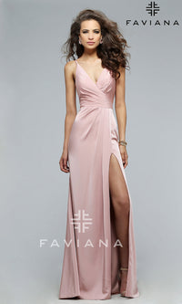 Dusty Pink Faviana Long V-neck Prom Dress