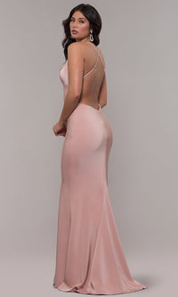  Sleeveless Long Fitted Satin Prom Dress by Faviana
