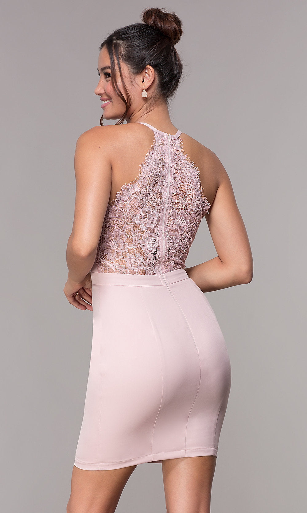  Short Homecoming Party Dress with Lace Racerback
