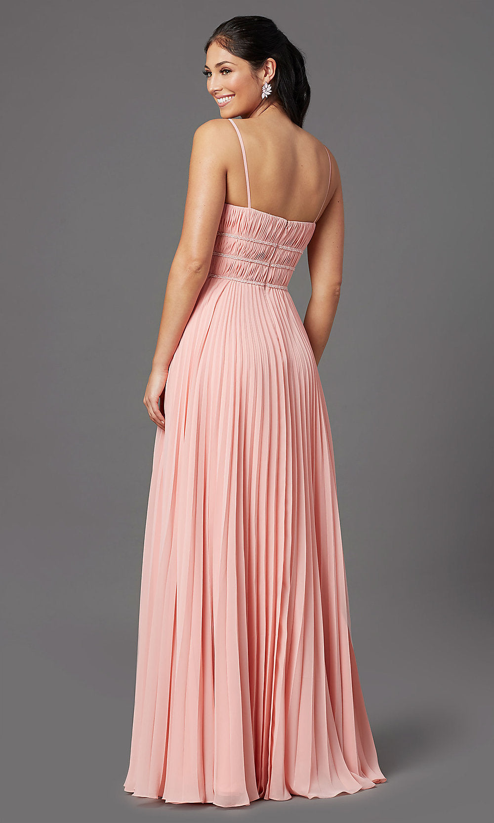  V-Neck Long Pleated Formal Prom Dress by PromGirl
