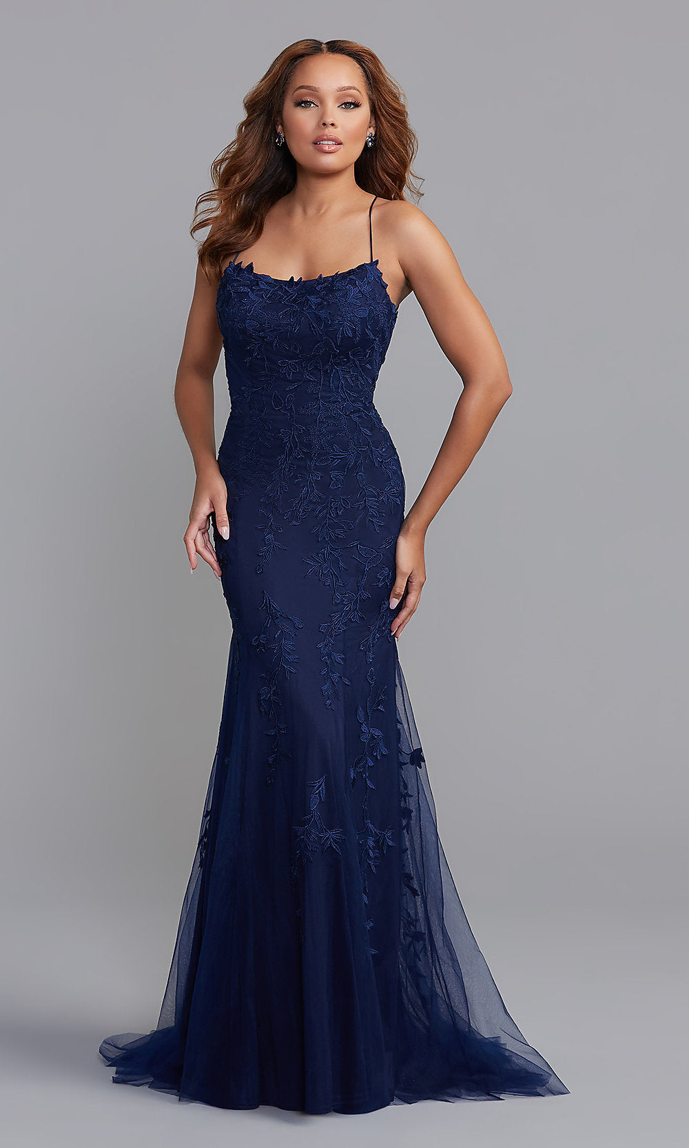 Eclipse Backless Long Blue Formal Prom Gown with Beading