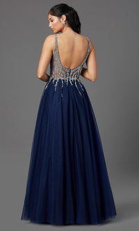 Eclipse PromGirl Long Prom Dress with Beaded Sheer Bodice
