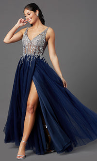  PromGirl Long Prom Dress with Beaded Sheer Bodice