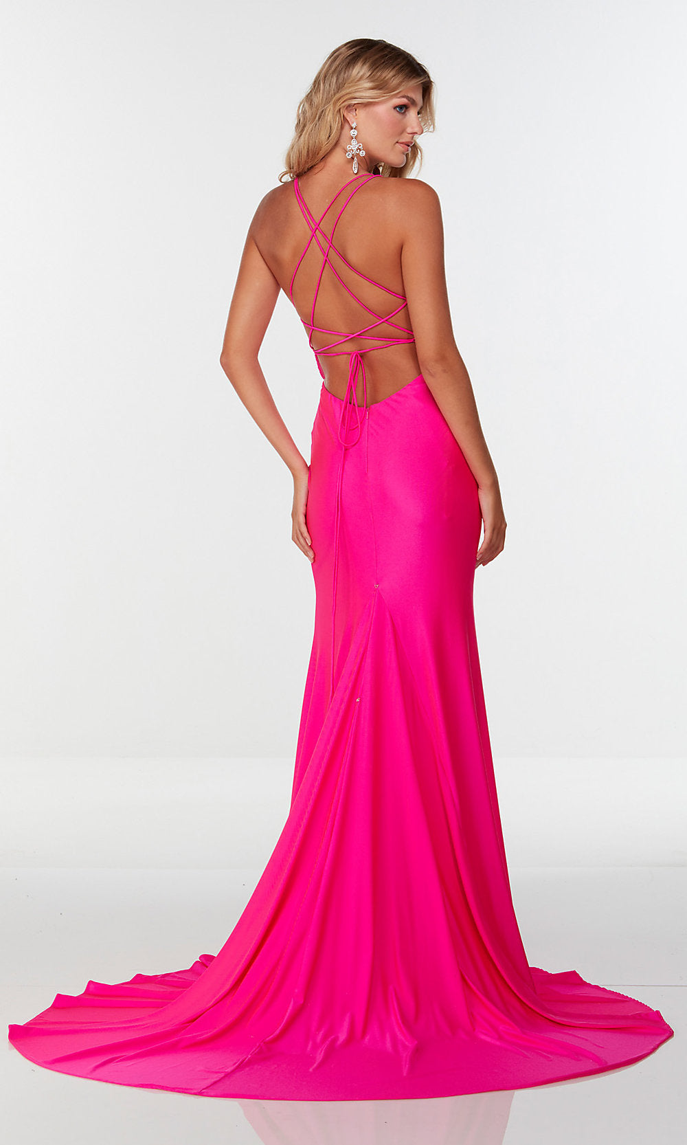  Electric Fuchsia Pink Long Prom Dress with Train