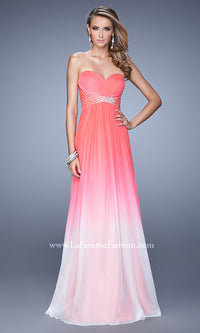 Electric Pink La Femme Strapless A-Line Prom Dress with Beads