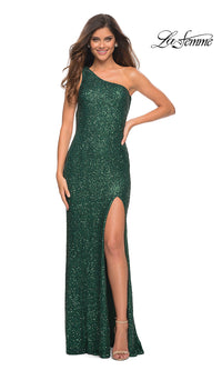 Emerald One-Shoulder Long La Femme Sequin Prom Dress