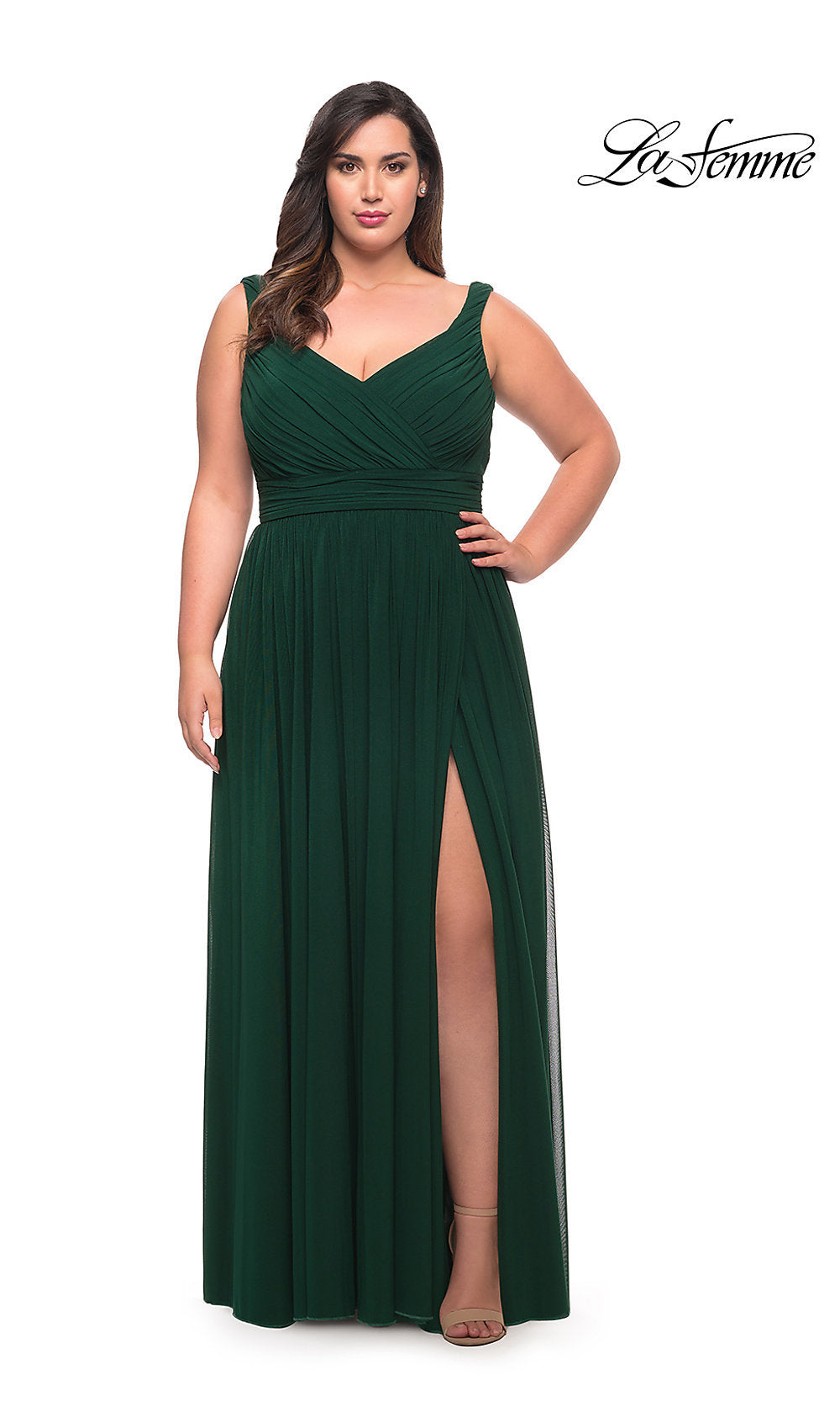 La Femme Empire-Waist Plus-Size Long Prom Dress