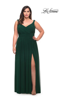 Emerald Empire-Waist Plus-Size Long Prom Dress by La Femme