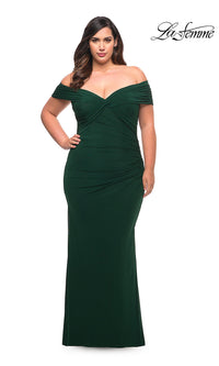 Emerald Off-Shoulder La Femme Plus-Size Long Prom Dress