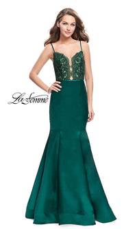 Emerald Long Spaghetti-Strap Mermaid-Style Prom Dress