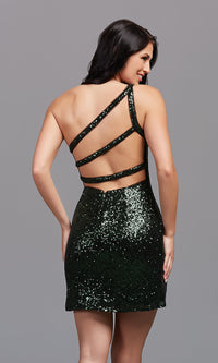  Strappy One-Shoulder Short Sequin Homecoming Dress