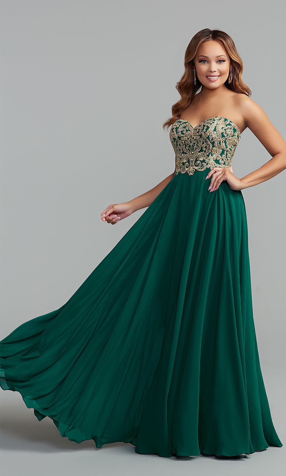Emerald Green Long Strapless A-Line Prom Dress with Back Corset