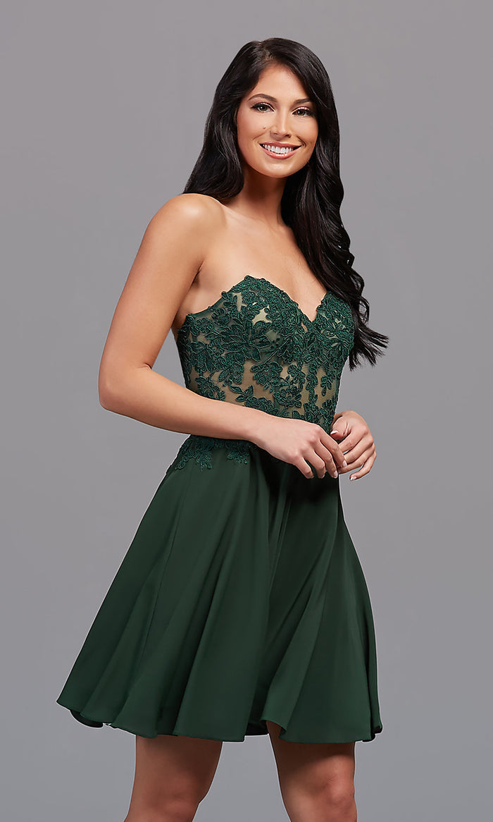 Emerald Jewel Embroidered Strapless Corset Short Hoco Party Dress