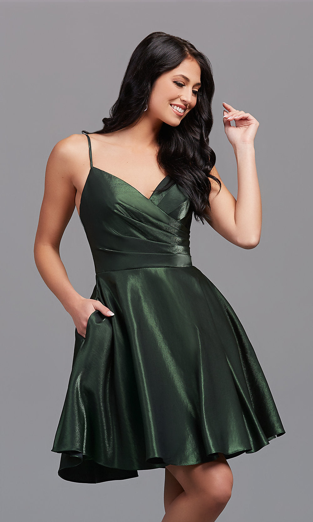 Emerald Shimmer Short Shimmer A-Line Wedding-Guest Party Dress