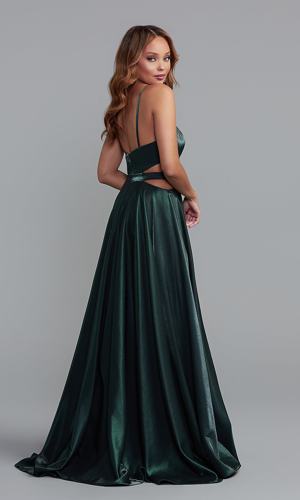  Long Shimmer Formal Prom Dress with Side Cut Outs