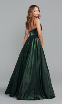  V-Neck Long Prom Ball Gown with Pockets