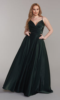  V-Neck Long Prom Ball Gown with Pockets