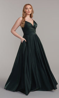 V-Neck Long Prom Ball Gown with Pockets