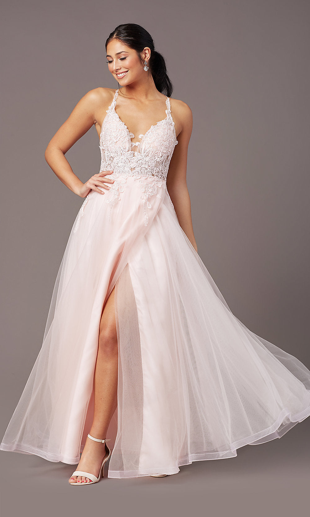  V-Neck Long Tulle Formal Prom Dress by PromGirl