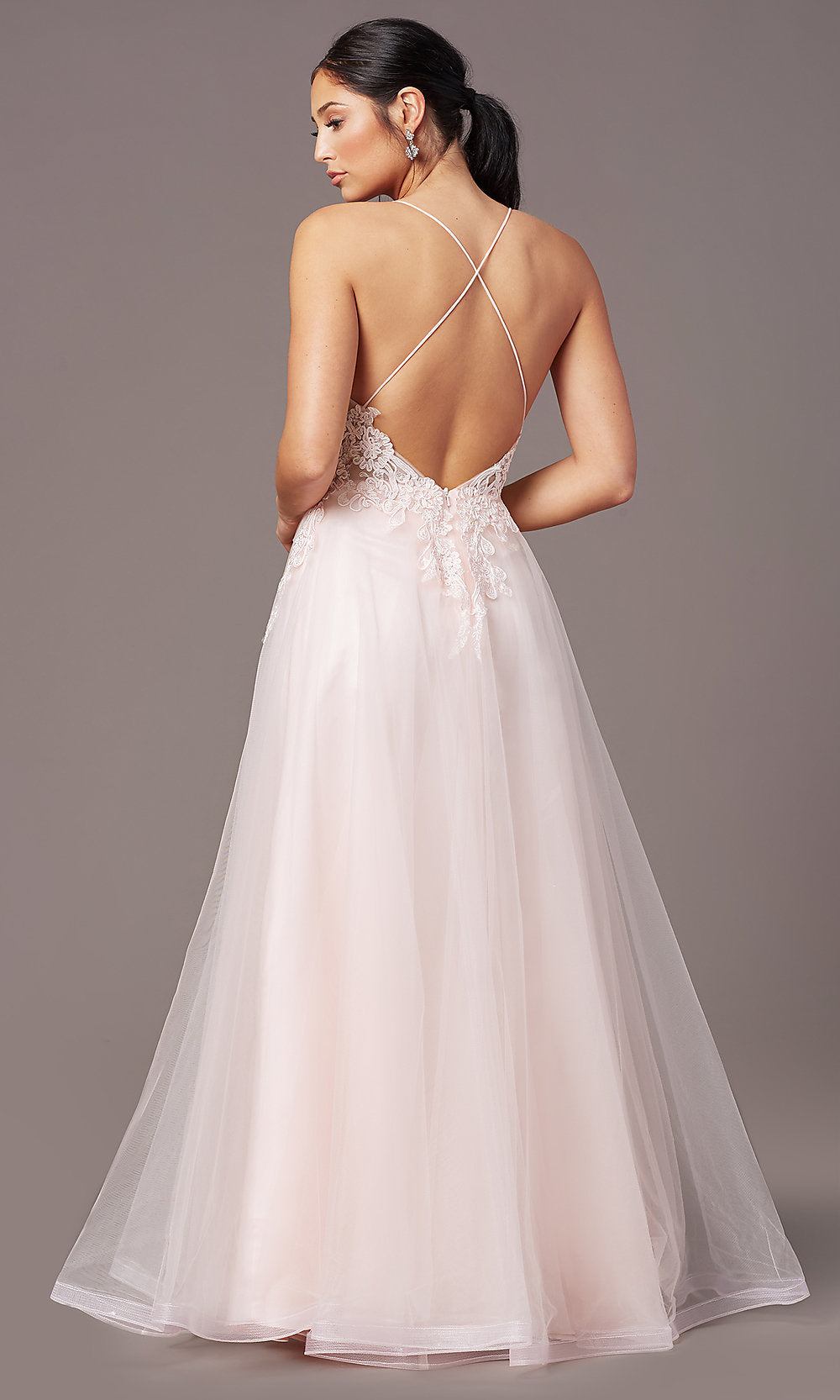  V-Neck Long Tulle Formal Prom Dress by PromGirl