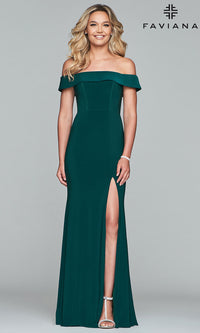 Evergreen Off-the-Shoulder Long Formal Prom Dress by Faviana