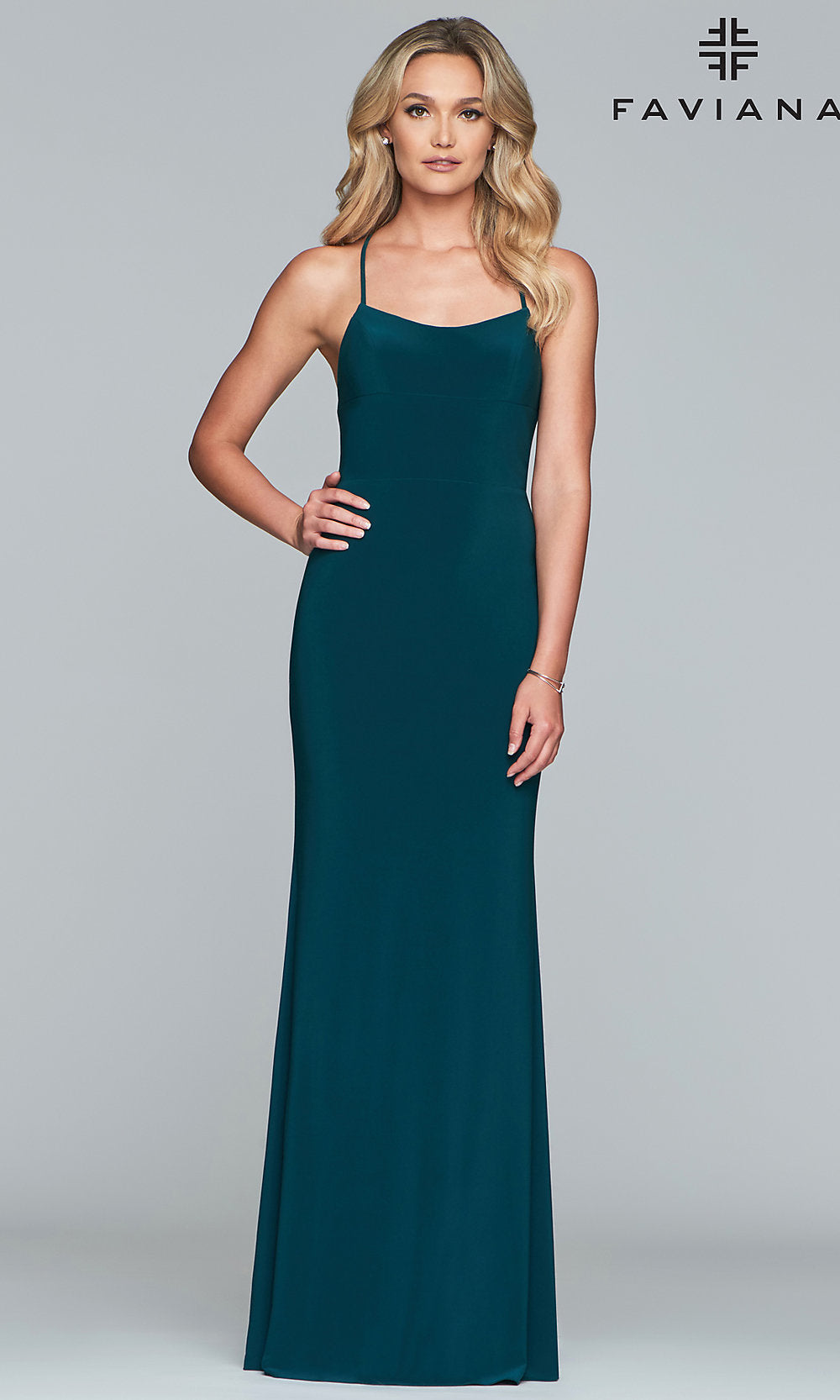 Evergreen Faviana Long Jersey Prom Dress with Scoop Neckline