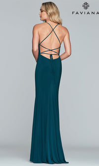  Faviana Long Jersey Prom Dress with Scoop Neckline