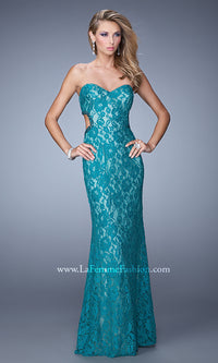 Evergreen Strapless La Femme Sweetheart Lace Formal Dress