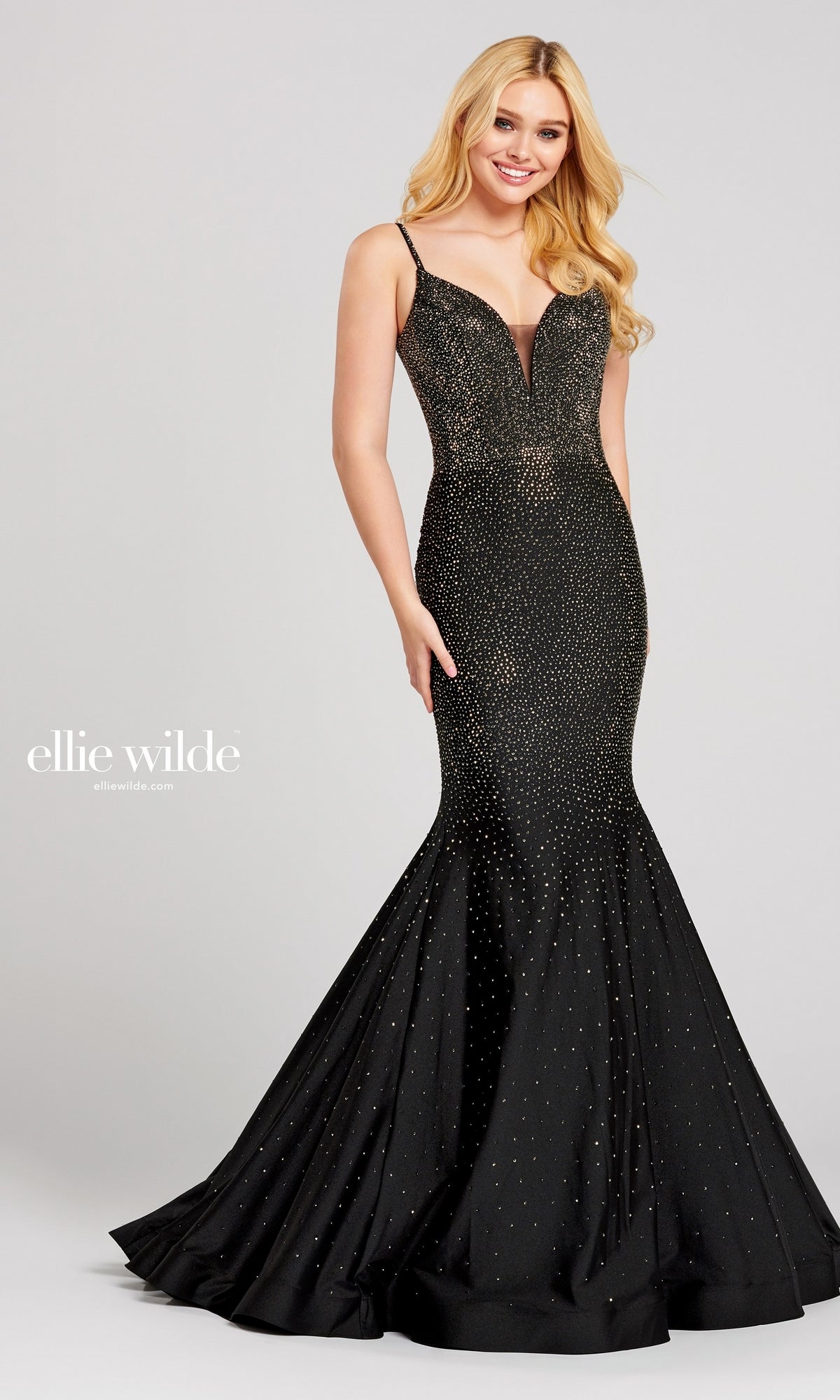 Black Mermaid Ellie Wilde Heat Stone Prom Dress EW120012