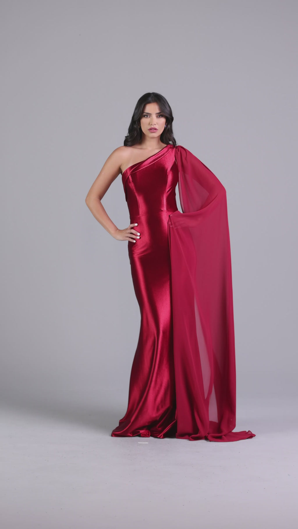 One-Shoulder Long Formal Prom Dress with Cape