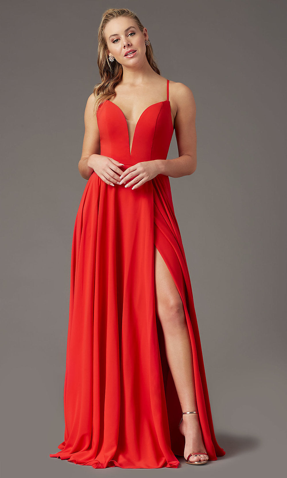 Firecracker V-Neck Chiffon Long Formal Prom Dress by PromGirl