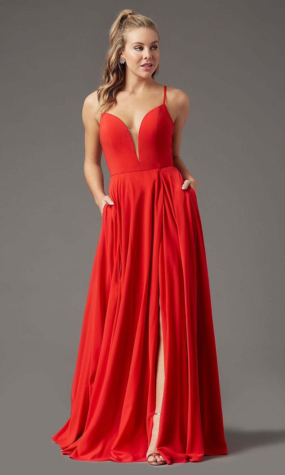  V-Neck Chiffon Long Formal Prom Dress by PromGirl