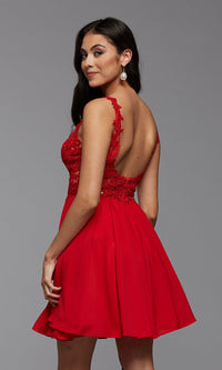  Open-Back Short Prom Dress with Embroidered Bodice