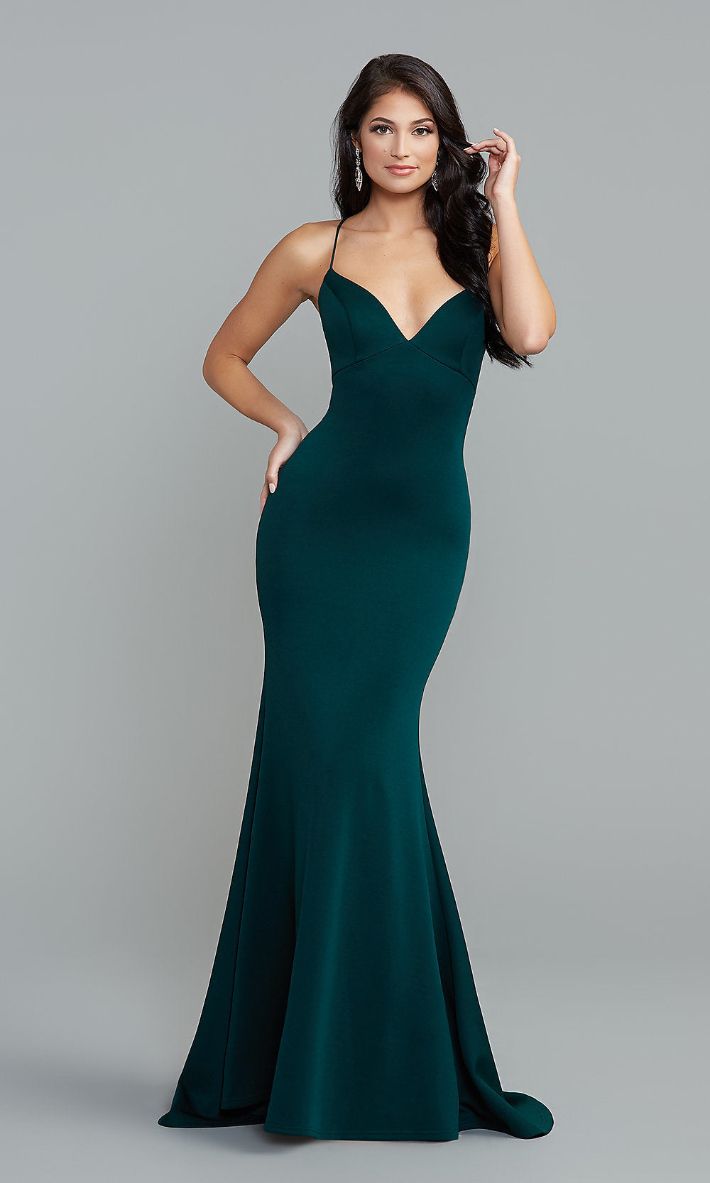 Forest Strappy-Back Long Prom Dress with Empire Waist