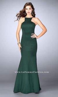 Forest Green La Femme Open Back Long Prom Dress