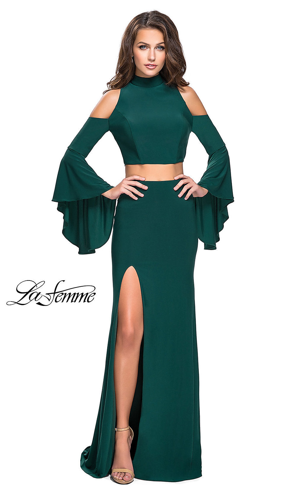 Forest Green La Femme Long Cold-Shoulder Prom Dress